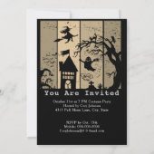 Happy Halloween Witch House Ghost Cemetery Sepia Kaart (Achterkant)