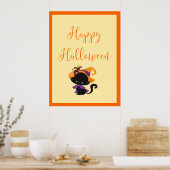 Happy Halloween Witch Kitten Oranje grens Poster (Keuken)
