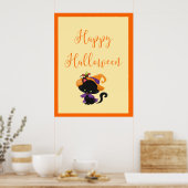 Happy Halloween Witch Kitten Oranje grens Poster (Keuken)