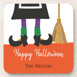 Happy Halloween Witch Legs & Broom gepersonaliseer Bier Onderzetter