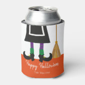 Happy Halloween Witch Legs & Broom gepersonaliseer Blikjeskoeler (Blikje Voorkant)