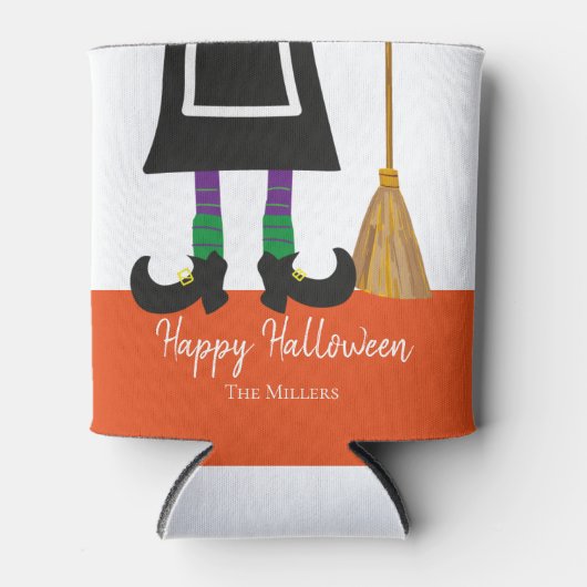 Happy Halloween Witch Legs & Broom gepersonaliseer Blikjeskoeler (Voorkant)
