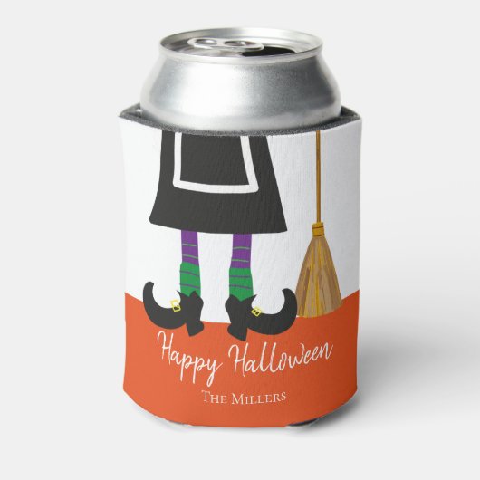 Happy Halloween Witch Legs & Broom gepersonaliseer Blikjeskoeler (Blikje Achterkant)