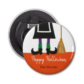 Happy Halloween Witch Legs & Broom gepersonaliseer Button Flesopener (Voorkant)