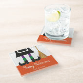 Happy Halloween Witch Legs & Broom gepersonaliseer Glazen Onderzetter (Schuin)