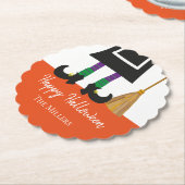 Happy Halloween Witch Legs & Broom gepersonaliseer Kartonnen Onderzetters (Gekanteld)
