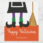 Happy Halloween Witch Legs & Broom gepersonaliseer Wijn Etiket (Enkel label)