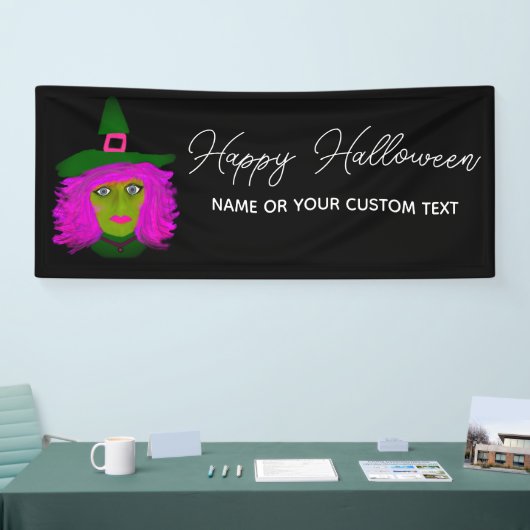 Happy Halloween Witch Modern Script gepersonalisee Spandoek (Beurs)