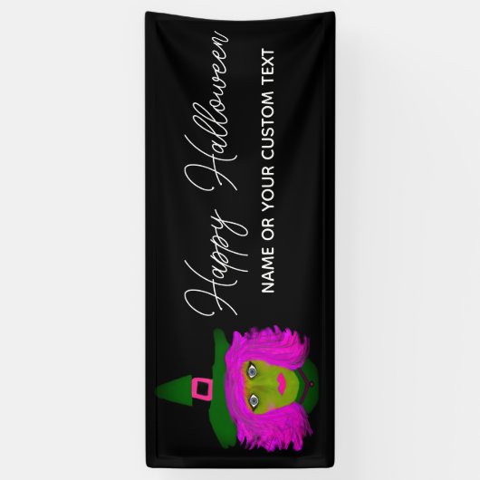 Happy Halloween Witch Modern Script gepersonalisee Spandoek (Verticaal)