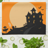 Happy Halloween Witch op een bezem Theedoek (Gevouwen)