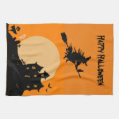 Happy Halloween Witch op een bezem Theedoek (Horizontaal)
