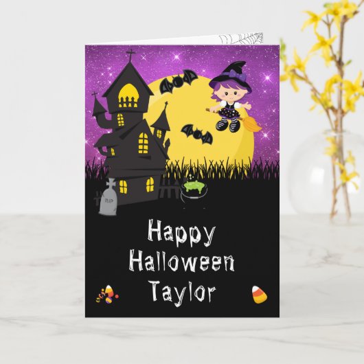 Happy Halloween Witch Paars Kaart (Gele Bloem)