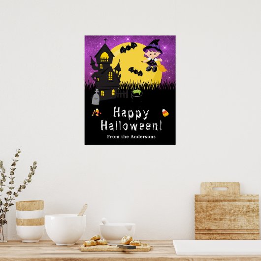 Happy Halloween Witch Paarse Party Sign Poster (Keuken)