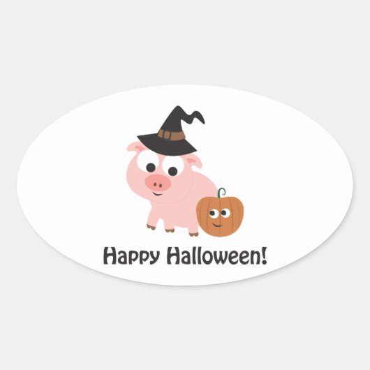 Happy Halloween! Witch Pig Ovale Sticker (Voorkant)