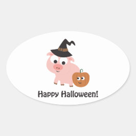 Happy Halloween! Witch Pig Ovale Sticker