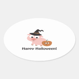 Happy Halloween! Witch Pig Ovale Sticker