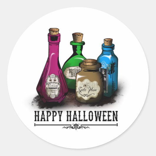 Happy Halloween! Witch Potion Bottles Ronde Sticker (Voorkant)