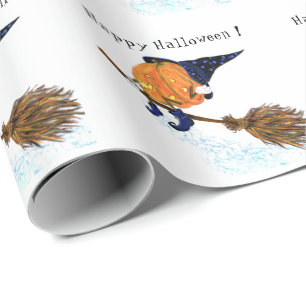 Happy Halloween Witch Pumpkin Flying Broom - Fun Cadeaupapier