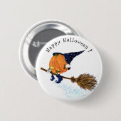 Happy Halloween Witch Pumpkin Flying Broom - Fun Ronde Button 5,7 Cm (Voorkant /achterkant)