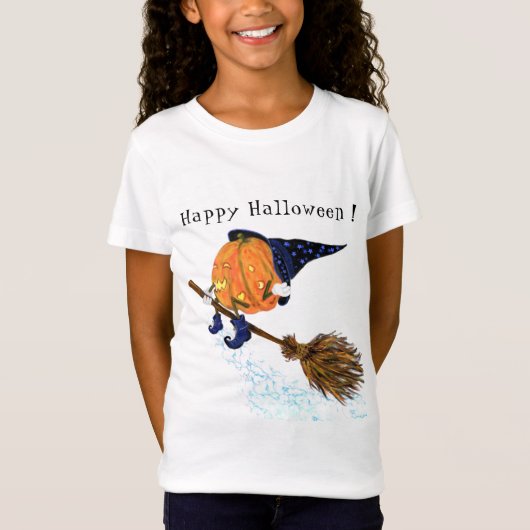 Happy Halloween Witch Pumpkin Flying Broom - Fun T-shirt (Voorkant)