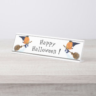 Happy Halloween Witch Pumpkin-vliegende kamer - gr Bureau Naambordje