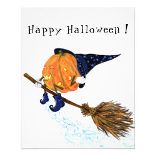 Happy Halloween Witch Pumpkin-vliegende kamer - gr Foto Afdruk