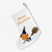 Happy Halloween Witch Pumpkin-vliegende kamer - gr Kleine Kerstsok (Achterkant (Hangend))