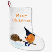 Happy Halloween Witch Pumpkin-vliegende kamer - gr Kleine Kerstsok (Voorkant)