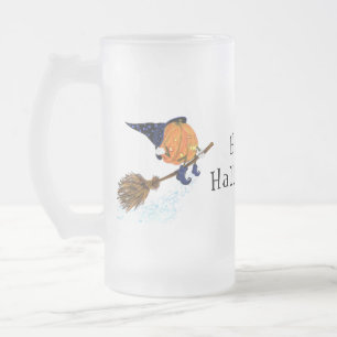 Happy Halloween Witch Pumpkin-vliegende kamer - gr Matglas Bierpul