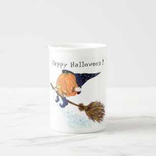 Happy Halloween Witch Pumpkin-vliegende kamer - gr Porselein Kop