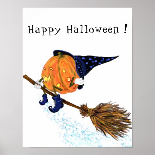 Happy Halloween Witch Pumpkin-vliegende kamer - gr Poster (Voorkant)