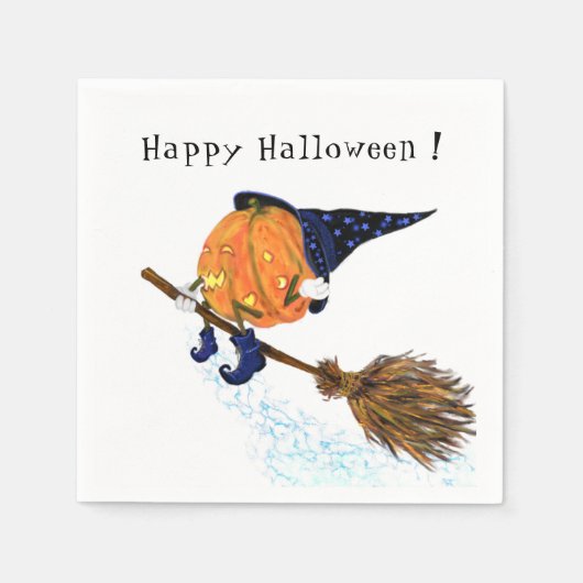 Happy Halloween Witch Pumpkin-vliegende kamer - gr Servet (Voorkant)