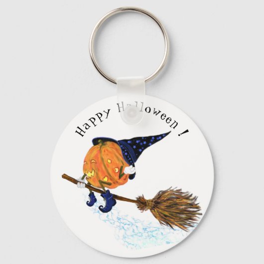 Happy Halloween Witch Pumpkin-vliegende kamer - gr Sleutelhanger (Voorkant)