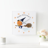 Happy Halloween Witch Pumpkin-vliegende kamer - gr Vierkante Klok (Huis)