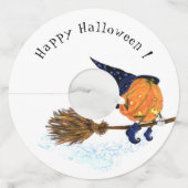 Happy Halloween Witch Pumpkin-vliegende kamer - gr Wijnglaslabel (Voorkant)