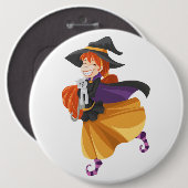 "HAPPY HALLOWEEN" WITCH RONDE BUTTON 6,0 CM (Voorkant /achterkant)