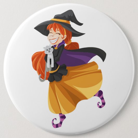 "HAPPY HALLOWEEN" WITCH RONDE BUTTON 6,0 CM (Voorkant)