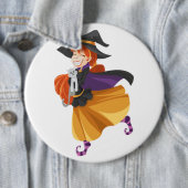 "HAPPY HALLOWEEN" WITCH RONDE BUTTON 6,0 CM (In situ)