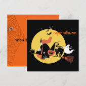 Happy Halloween Witch spooky cartoon grappige Flat Feestdagenkaart (Voorkant / Achterkant)