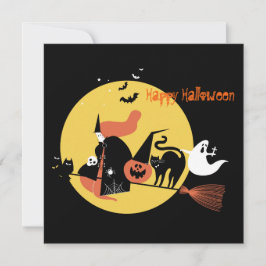 Happy Halloween Witch spooky cartoon grappige Flat Feestdagenkaart