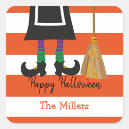 Happy Halloween Witch Stripes Vierkante Sticker