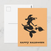 Happy Halloween Witch Zeemeermin op Broom Briefkaa Briefkaart (Voorkant / Achterkant)