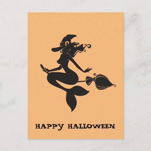 Happy Halloween Witch Zeemeermin op Broom Briefkaa Briefkaart (Voorkant)