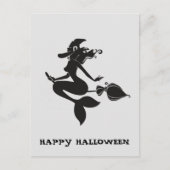 Happy Halloween Witch Zeemeermin op Broom Briefkaart (Voorkant)