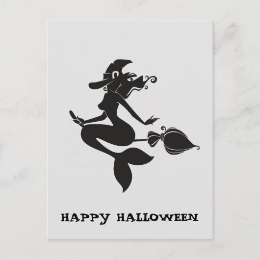 Happy Halloween Witch Zeemeermin op Broom Briefkaart (Voorkant)
