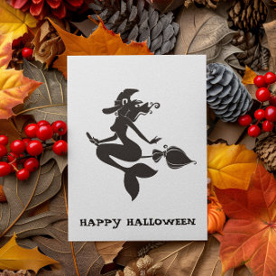 Happy Halloween Witch Zeemeermin op Broom Briefkaart