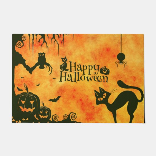 Happy Halloween Witches Cats Spiders Eigenaars van Deurmat (Voorkant)