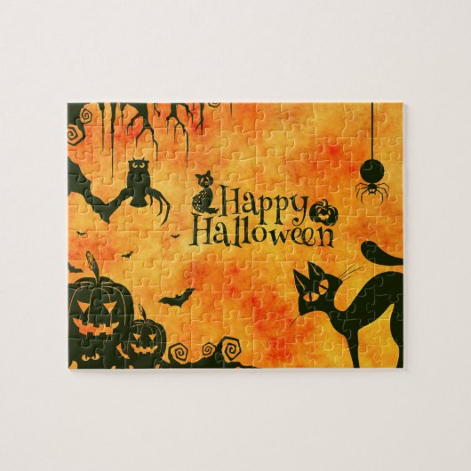 Happy Halloween Witches Cats Spiders Eigenaars van Legpuzzel (Horizontaal)
