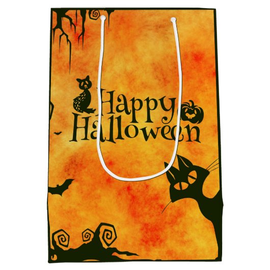 Happy Halloween Witches Cats Spiders Eigenaars van Medium Cadeauzakje (Achterkant)