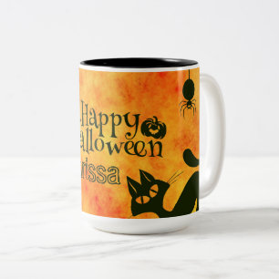 Happy Halloween Witches Cats Spiders Eigenaars van Tweekleurige Koffiemok